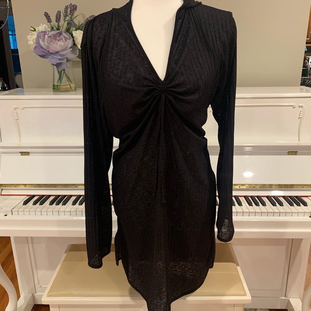 NWOT VTG black hooded coverup dress - Picture 3 of 5